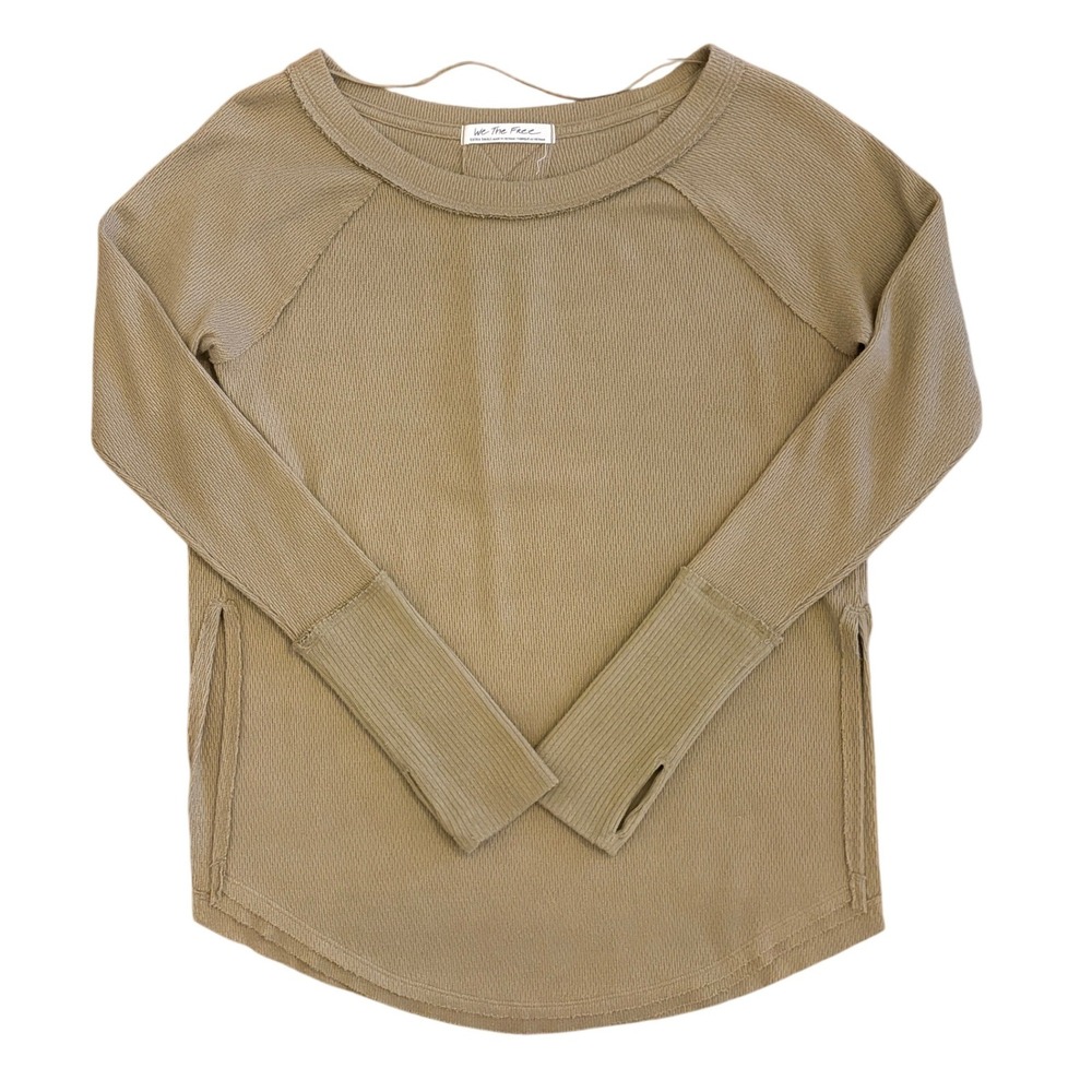 We The Free Thermal Top XS Olive Green Waffle Knit Grunge Indie Oversized Tunic - Picture 2 of 11